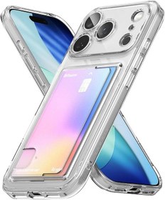 Resim İphone Uyumlu 17 Pro Kılıf Kartlık Bölmeli Şeffaf Clear Esnek Silikon Cep Cüzdan Wallet Kartvizit Şeffaf 