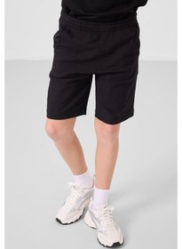 Resim Siyah Pamuklu Oversize Fit Dokuma Hafif Esnek Chino Erkek Çocuk Şort Takım - 11277 Siyah 