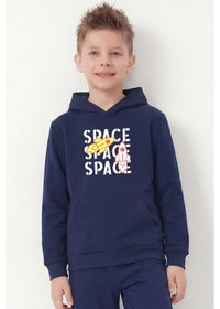 Resim Panios Kids Kanguru Cepli Kapüşonlu Baskı Detaylı Erkek Çocuk Sweatshirt Lacivert 