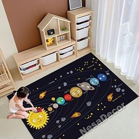 Resim Renkli Galaksi Yıldızı ve Gezegenler Dikdörtgen Alan Halı Oturma Odası Yatak Odası Çocuk Oyun Halısı Pamuk Dokuma Taban (180 x 230 cm) 