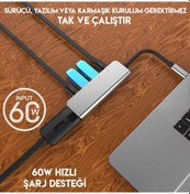 Resim Ally Usb (Type-C To 5In1 Hdtv 2Xusb 2X Pd) Hub Adaptör Çoklayıc-Gri 