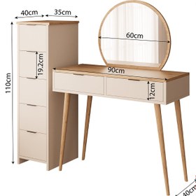 Resim Bimossa T10 Lucy Çekmeceli Dolaplı Makyaj Masası - Meşe - Kumtaşı 
