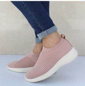 Resim Pembe Açık Havada Kadın Ve Erkek Spor Ayakkabı Örgü Çorap Koşu Ayakkabıları Nefes Alabilen Bağcıksız Ayakkabı Pembe 
