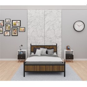 Resim Gm 305 Modern Çift Kişilik Ahşap Metal Siyah Ceviz Karyola 150x200 