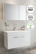 Resim BALNEOM Banyo Defne 65 Cm Banyo Dolabı+aynalı Dolaplı Üst Dolap+lavabo 