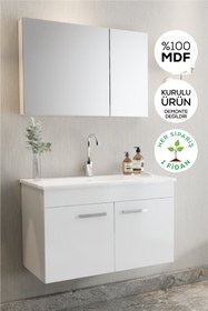 Resim BALNEOM Banyo Defne 65 Cm Banyo Dolabı+aynalı Dolaplı Üst Dolap+lavabo 