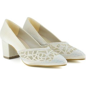 Resim Erkan Saçmacı Patricia Ten Saten Taşlı Fileli Sivri Burun Kalın Topuklu Abiye Ayakkabı Ten 