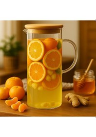Resim Dekorasyaa Borosilikat Cam Sürahi Bambu Kapaklı 1500ml 