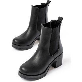 Resim 5109-3056 Siyah Lastikli Kalın Topuklu Günlük Kadın Bot Siyah 