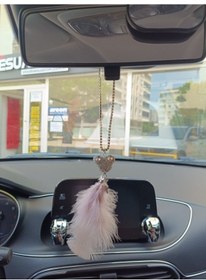 Resim Pandalı Model Metal Yıldız Dikiz Ayna Süsü Pudra Pembe Tüylü Renk 