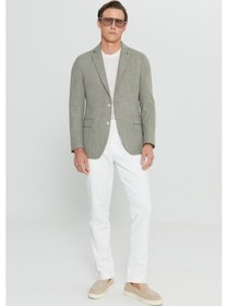 Resim AC&Co / Altınyıldız Classics Erkek Hakı Pamuklu Slim Fit Dar Kesim Mono Yaka Armürlü Kapak Cepli Blazer Ceket Haki 