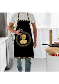 Resim Siyah Büst Detaylı Mutfak Önlüğü Keten Kumaş, Uluslararası Yıkama Ve Solmama Sertifikası Çok Renkli 