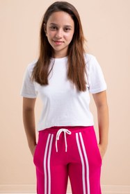 Resim Cansın Mini Fuşya Önü Şeritli Geniş Paça Şardonlu Kız Çocuk Basic Eşofman Altı 21278 