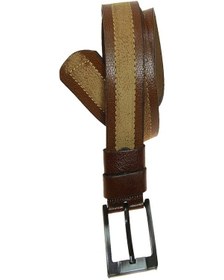 Resim Hakiki Deri Erkek Şeritli Yumuşak Kot Kemeri 4,5 Cm Açık Kahverengi 