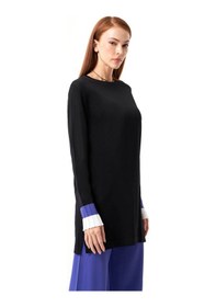 Resim Mizalle Kol Piliseli Rayon Triko Siyah-mürdüm Tunik Siyah 