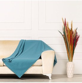 Resim Mavi Dokuma Kadife Şönil Düz Kumaş Çift Taraflı Koltuk Şalı Örtüs 