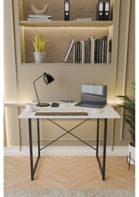 Resim Metal Ayaklı Çalışma Masası Ofis Masası Beyaz 60 x 90 Beyaz 