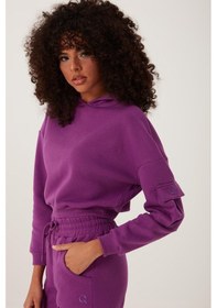 Resim Kadın Kapüşonlu 3 İplik Sweatshirt Mor 