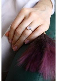 Resim Pembe Kuvars Taşlı Gümüş Yüzük 925 Ayar Orijinal Taş (512655514) 