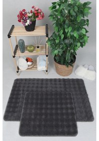 Resim Modern Bubble Yıkanabilir Kaymaz Peluş Banyo Paspası Halısı 2li Klozet Takımı 60x100-50x60cm Antrasit 