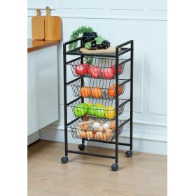 Resim Bye Concept & More Dekoratif Siyah Metal Sebzelik Tekerlekli 4 Raflı Tel Sepetli Çok Amaçlı Stand 