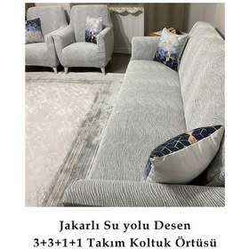 Resim StarMall Su Yolu Koltuk Örtüsü, kanepe, çekyat Kılıfı Yıkanabilir Streçli Lastkli Esnek 3+3+1+1 Takım Taş Gri 