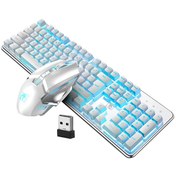 Resim Yindiao K620 Mavi Işıklı 2.4G Kablosuz Oyun Klavyesi Mouse Seti Yindiao