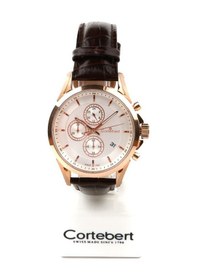 Resim Cortebert Safir Cam Kahve Kadran Erkek Kol Saati Rose Gold 