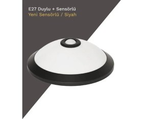 Resim Horoz Sensörlü Tavan Armatür 360D 2XE27 ( Siyah Kasa )( Plastik Cam-Gövde ) 