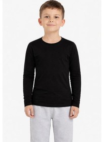 Resim Erkek Çocuk Basic Uzun Kollu Tişört Okul Günlük Rahat T-shirt - Siyah Çok Renkli 