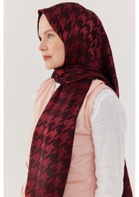 Resim Mirsoy Scarf Kazayağı Desen Parlak Jakar Şal - Bordo Bordo 