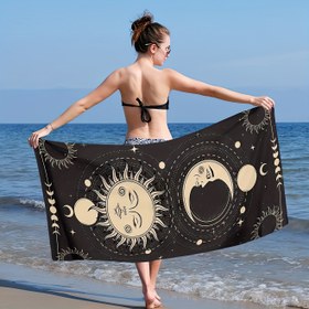 Resim 1 adet YWJHUI Bohemian Güneş & Ay Yıldız Tasarımlı Büyük Boy Plaj Havlusu - Hızlı Kuruyan Süper Emici Mikrofiber, Yüzme, Banyo, Kamp için Hafif - Kadınlar ve Erkekler için Unisex, Yüzme Aksesuarı, Modern Boho Tarzı 