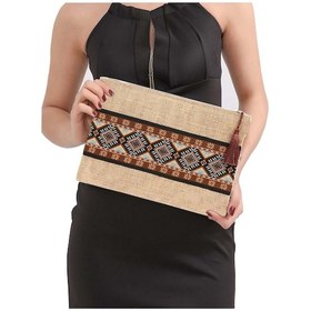 Resim Yaratıcı Tasarım Hasır Kadın Portföy & Clutch Çanta Kahve 