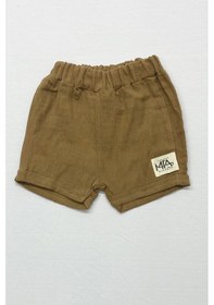 Resim Erkek Bebek Şortlu Takım Bisiklet Yaka Düğmeli Düz Renk kahverengi 