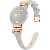 Resim Google Pixel Watch 3 41mm/ Watch 2/ Pixel Watch İçin Rose Gold Tokalı Kayış Hakiki Dana Derisi Deri Kordonlu Saat - Gri 