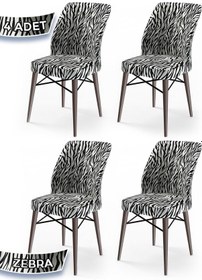 Resim Canisa Flex Serisi, Üst Kalite Mutfak Sandalyesi, 4 Adet Zebra Desen Sandalye, Gürgen Ceviz Ahşap Ayak Sandalye Zebra Desen Ayakları Ceviz 