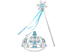 Resim Mavi Taşlı Elsa Çocuk Taç ve Kar Temalı Kurdeleli Elsa Asası Sopası 