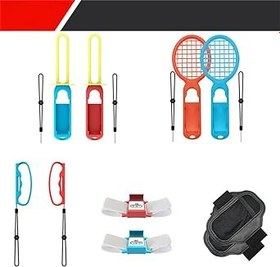 Resim 10 in 1 Switch Sports Game Accessories Kit Compatible for NS Switch, Somatosensory Sports Set with Hand Grip/Wristbands/Straps/Tennis Racket, Combo Pack Game Set for Family Sport Game 