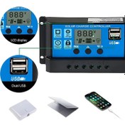 Resim 1pc Güneş Şarj Kontrol Cihazı ile LCD Ekran - Çift USB Portu, Ayarlanabilir PWM, Otomatik Gerilim Tanıma 12V/24V Bataryalar için, Dahili Alt-Gerilim, Ters Polite ve Kısa-Devre Koruması, Sert Bağlantılı Güç Kaynağı, 50V Altında Kabul Edilebilir Gerilim 