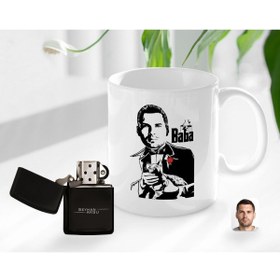 Resim Bk Gift Kişiye Özel Babalar Günü Hediyesi Godfather Baba Tasarımlı Kupa Bardak Ve Benzinli Çakmak Seti-4 