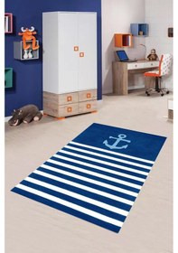 Resim Dijital Baskılı Çizgili Çapa Desen Dekoratif Yıkanabilir Kaymaz Taban Çocuk Halısı Çok Renkli 