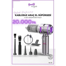 Resim Beauty Vogue Araç Içi Süpürge 4ın1 20.000 Pa Emiş Güçlü Üflemeli Şarjlı Mini Araba El Süpürgesi HL121 Pro 
