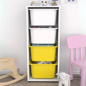 Resim Cara 4 Derin Sepetli Çok Amaçlı Oyuncak Dolabı Sarı Beyaz 