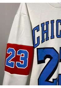 Resim Erkek Beyaz Unısex Oversize Chicago 23 Baskılı Polarlı Sweat Çok Renkli 
