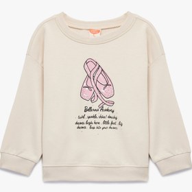 Resim Kız Bebek Uzun Kollu Bisiklet Yaka Pamuklu Baskılı Şardonlu Sweatshirt 