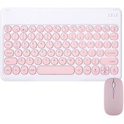 Resim TezMax Piranha 8032 8" Uyumlu Kablosuz Bluetooth Şarj Edilebilir Yuvarlak Tuşlu Klavye Mouse Seti - Pembe 
