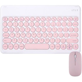 Resim TezMax Piranha 8032 8" Uyumlu Kablosuz Bluetooth Şarj Edilebilir Yuvarlak Tuşlu Klavye Mouse Seti - Pembe 