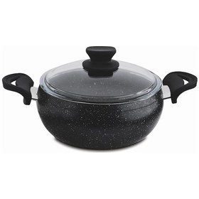 Resim Granit Pro 18 Cm Derin Granit Güveç Tencere Siyah Bakalit Saplı Cam Kapaklı Yapışmaz 