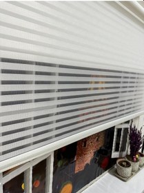 Resim Çizgili Çift Mekanizmalı Tül Ve Stor Perde - Model 1 Beyaz 