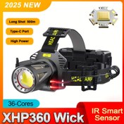 Resim XHP360 Süper Yüksek Güçlü LED Kafa Lambası, Tip-C Şarj Edilebilir IR Hareket Sensörlü Çadır Kamp Balık Avı İçin 3*18650 Pil, Kamp Farı,Şarj Edilebilir Yürüyüş Farı,Kamp Malzemeleri 